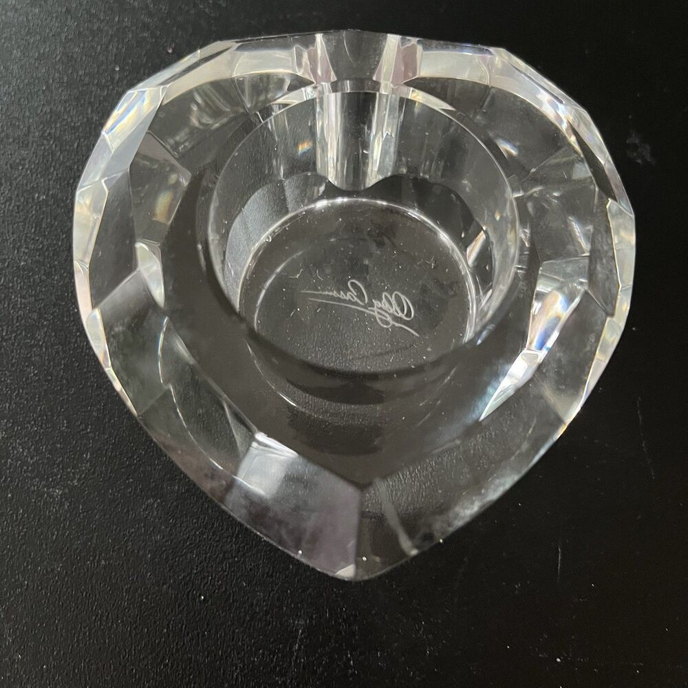 Oleg Cassini Crystal Tealight Heart Candle Holder Signed/Etched Clear Elegant